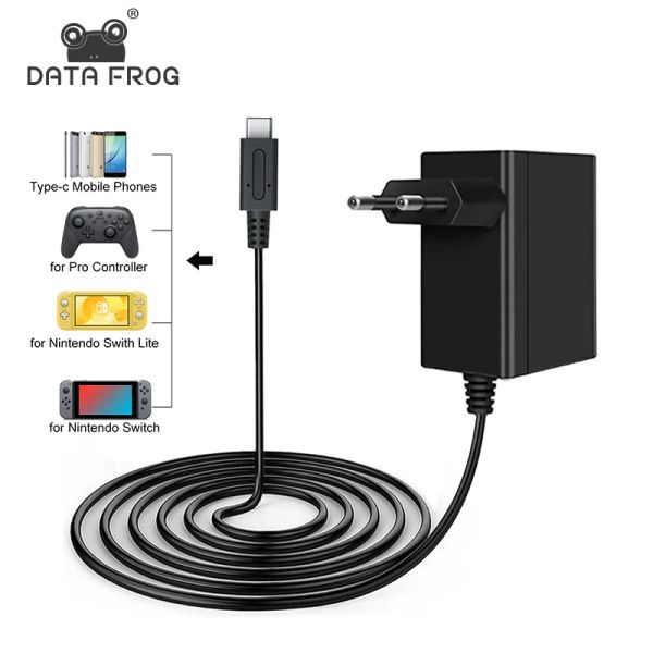 Chargers Data Frog UE/US Plug CA Adaptador carregador para Nintend Switch OLED Game Console Charging USB Tipo C Fonte de alimentação para Nintend Switch