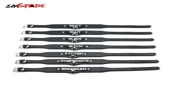 Smspade Leather BDSM Collar Toys de sexo adulto Brinquedos de cinto de travamento ajustável Cranho de fetiche Bondage Pescoço Toy Sex Toy para casal Y194706828