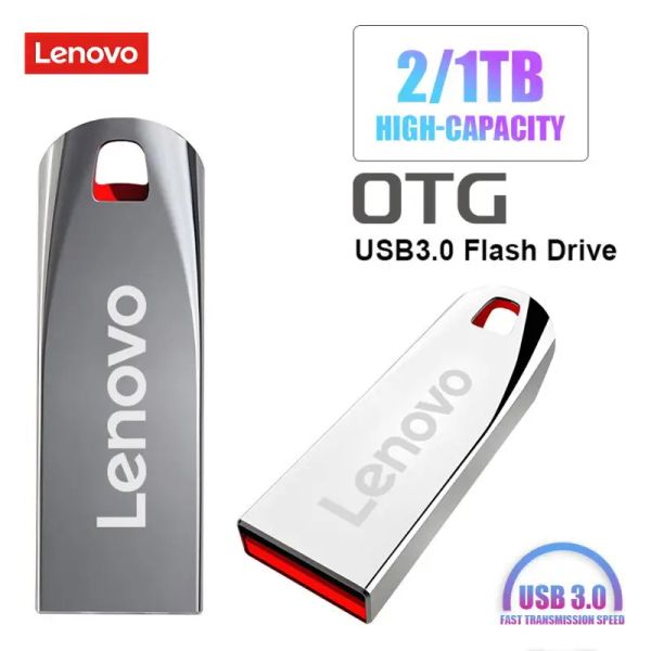 Adattatore Lenovo 2 TB USB Flash Drive Metal Pendrive Capacità Memory Stick Black Pen Drive Creative Business Gift Silver Storage U Disk