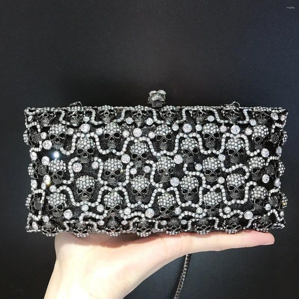 Draw String Xiyuan Halloween Lady Neuheit Black Diamant Funny Skull Handtasche Cocktail Frauen Abendtasche Frauen Prom Crystal Clutches Geldbörsen