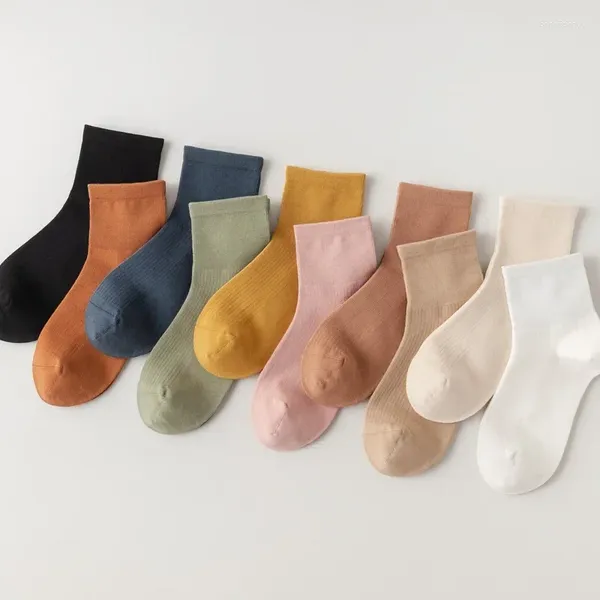 Frauen Socken Feste Farbe kurzer Sommer dünne atmungsaktive Baumwolle lässig Mode weiche High School Mädchen Schwarz Weiß