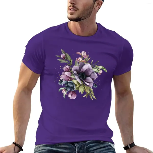 Men's Polos Bouquet de flor roxa em camiseta aquarela Camiseta personalizada Camista Vintage Camisetas de suor