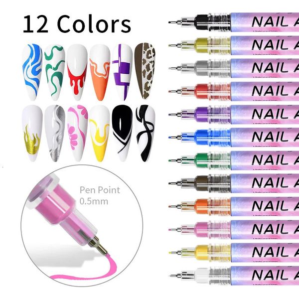 12-цвета ручки из маникюра ногтя для ногтя крючком