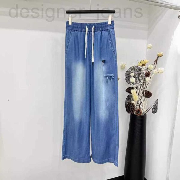 Designer de jeans feminino no início da primavera Novo Pra Nanyou Gaoding Style Literary Loose and Slimming Pure Cotton Drawstring Gradient 18H7