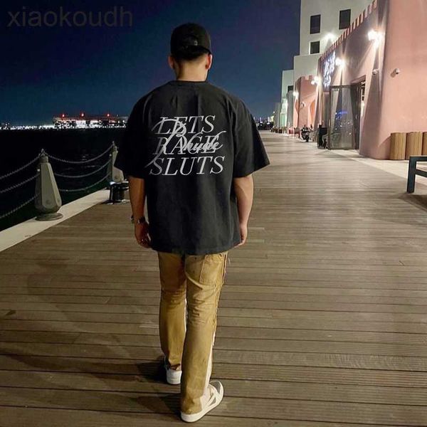 Rhude High -End -Designer -Kleidung für schwere Industriestickereien Slogans kleine und beliebte trendige High Street Lose Pure Cotton Paar Kurzschläuche und Frauen