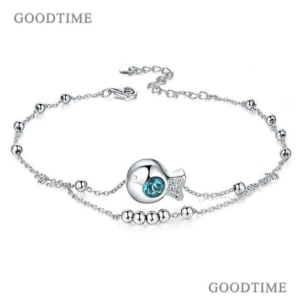 Andere Fußkänen Mode reine 925 Sterling Sier Fußkettchenfischkristall runde Perlen für Frauen Knöchelarmband Fußkette Mädchen Drop Lieferung j Dh1vh