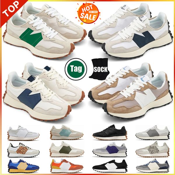 Designer New 327 Running Shoes para homens feminino salto marinho vintage bege camurça marrom leopard estampar preto branco laranja tênis tênis tênis 36-45