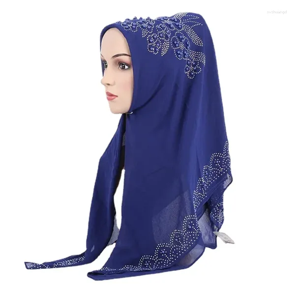 Roupas étnicas Lenço quadrado muçulmano para mulheres pérolas de chiffon lenço árabe hijab -drill Islâmico Head Wrap Fashion