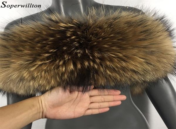 Fur natural 2019 New Winter Winter 100 Raccoon Fur Collar Real Sconse Crechs Moda Casaco Camisinho de Lúcles Coloque de Luxo Cap D88 T6155139