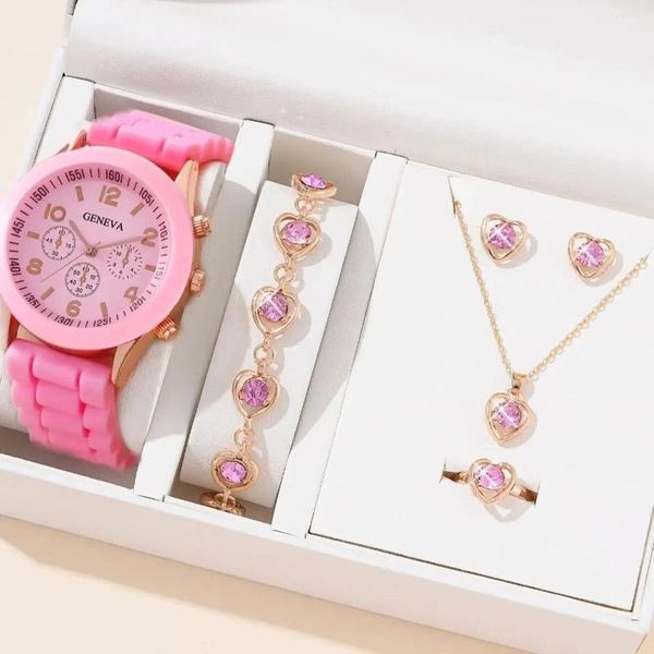 Orologi da polso 6pcs piccole gelatina fresca da donna tre occhi in gel silice gel di silice orologio love diamondback cracet set di braccialetti