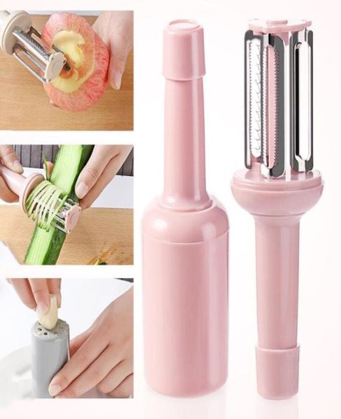 Melon Find Grater 3 в 1 Peeler с крышкой многофункциональный фруктовый скребеток для скребки картофеля имбирь Ggarter Machine Machine Kitchen Tool5396643