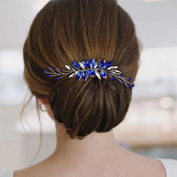 Свадебные украшения для волос голубые хрустальные волосы Comb Glass Drill Hairpin Bride Swedd