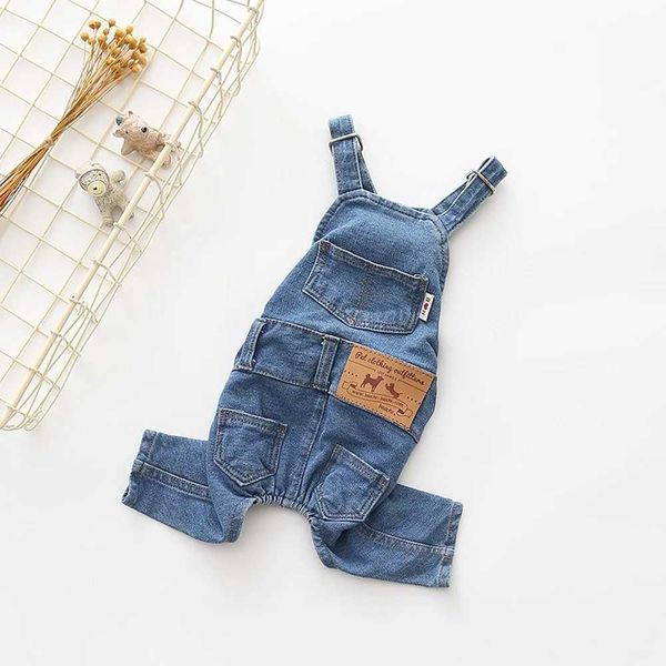 Abbigliamento per cani domestico lavata in denim comodo jeans elastici pantaloni bavaglini tute abiti casual per cani di piccola taglia H240506