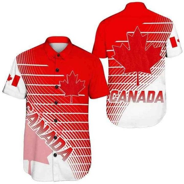 Camisas casuais masculinas Canadá Map de emblema nacional mapa curto camisas SLVE para homens roupas folhas de bordo Haida Bandeira Blusa da lapela Hawaii Sport Jersey Y240506