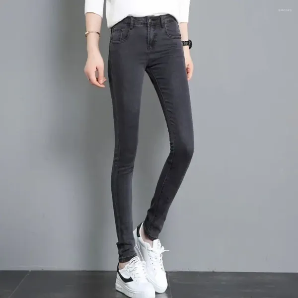 Frauen Jeans Frauen 2024 Frühlingsmode hohe Taille schlanke Stifte Hosen Frauen Stretch Skinny Denim Hosen Damen dünn enge p06