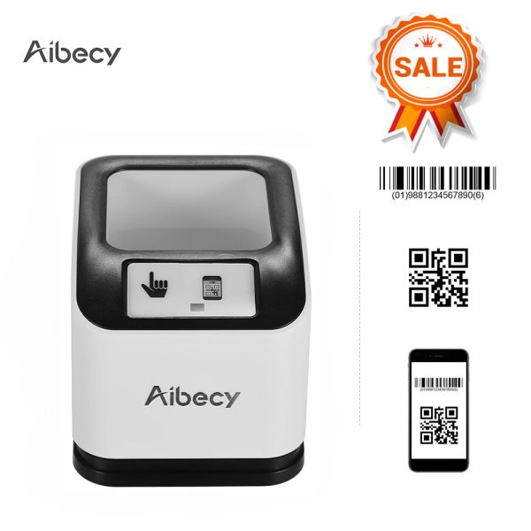 Scanners Aibecy 2200 1D/2D/QR Código de barras Scanner CMOS Image Desktop Barcode Reader USB Scão de código de barras USB omnidirecional