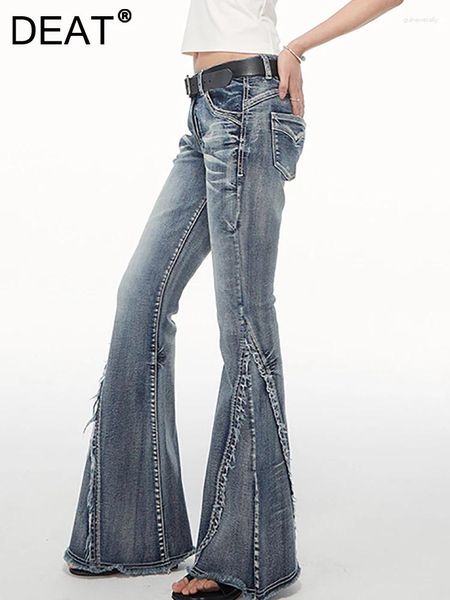 Женские джинсы моды женская средняя талия разбрызгиваемая вспышка, вымытая без пояса джинсовые брюки до джинсовой длины по полу 2024 Tide17a8883