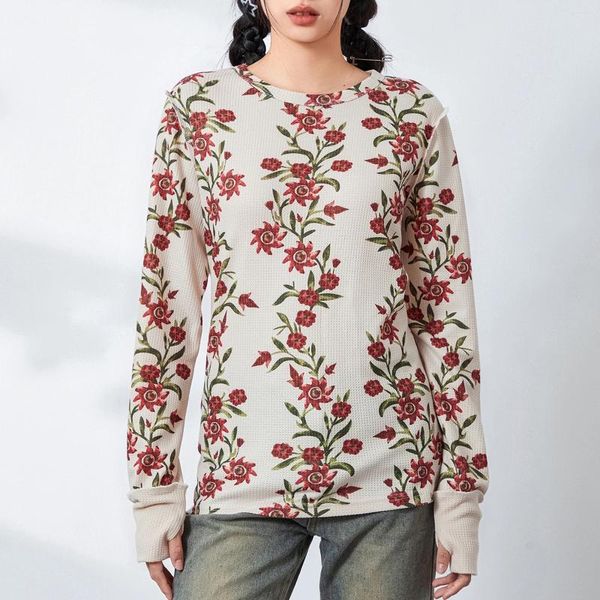Camicie da donna 2024 T-shirt casual maglietta casual manica lunga a maniche lunghe con stampa floreale da donna tops autunno