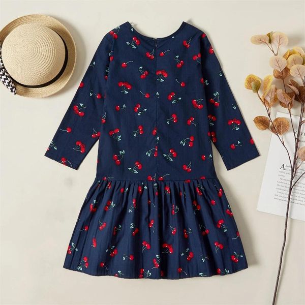 Girl Dresses Casual Vendita per bambini per bambini piccoli ragazze floreali che ciliegia maniche lunghe tasche abiti da spiaggia abiti da principessa jean baby