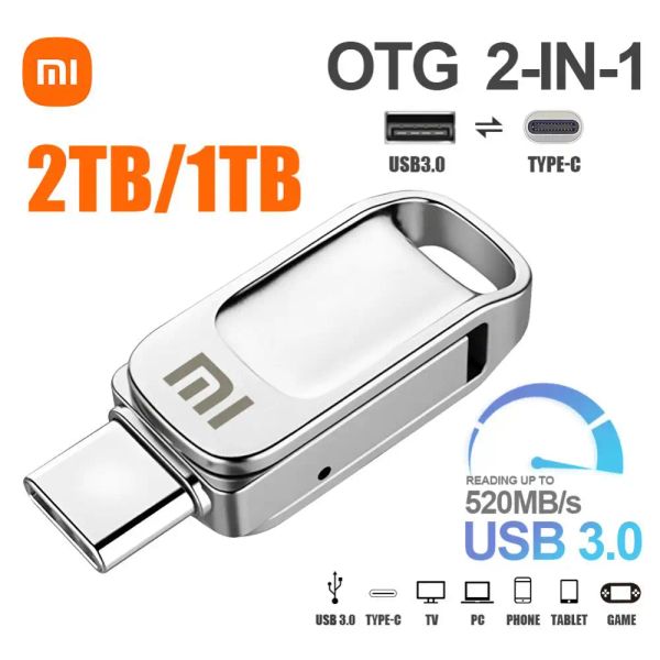 Adapter Xiaomi 2TB USB 3.0 Flash -Laufwerk 1 TB Highspeed Pen -Laufwerk 128 GB Metall wasserdichte typec USB Pendrive für Computerspeichergeräte