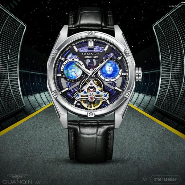 Orologi da polso guanqin tourbillon orologi da uomo di lusso meccanico luminosi da 50 m impermeabili di guscio d'acciaio a guscio di salva