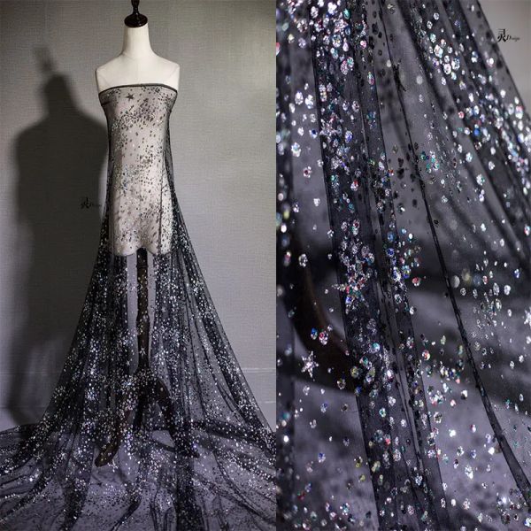 Ткань Starry Sky Black Magic Color Net Make Fabric Hot Diamond Sequint