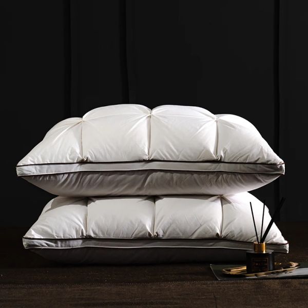 Travesseiro luxuoso 3d pão de ganso branco embaixo travesseiros de penas para adormecer travesseiros de cama de proteção corporal