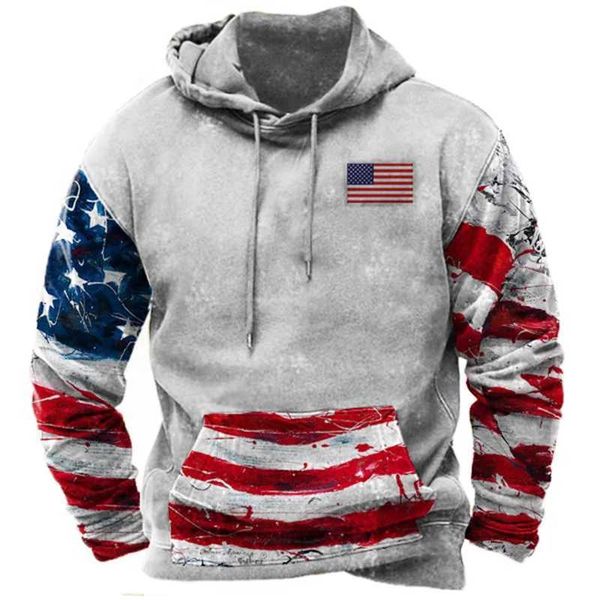 Felpa con cappuccio per uomini Fanderi US Flag 3D Stampa di abbigliamento sportivo Mens Abbigliamento da strada a maniche lunghe Abbigliamento da strada retrò S-3XL Q240506