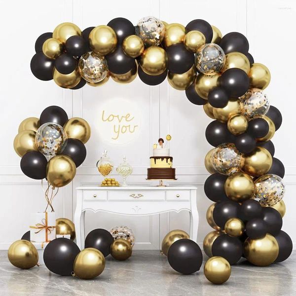 Decoração de festa Balões de ouro preto Garland Arch Kit Feliz Aniversário Adulto Kids Graduação Ballon Supplies