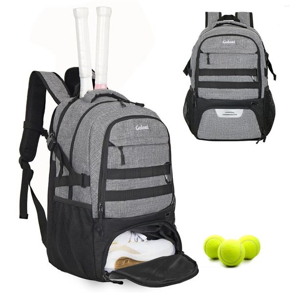 Rucksack-Tennis 2 Schläger mit belüftetem Schuhfach, in dem Schuhe bis zur Größe 11-12 gehalten werden können