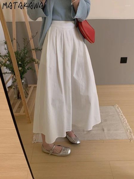 Saias Matakawa White for Women A-line Vintage Moda coreana doce Faldas Mujer Elegant Primavera Verão Salia Long Chic Long