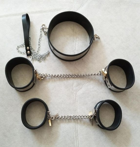 Metal de aço inoxidável com silicone Restrinsint Gollar Collar Handcuffs tornozelo BDSM Fetish Bondage Toys Sexo Slave Role7481046