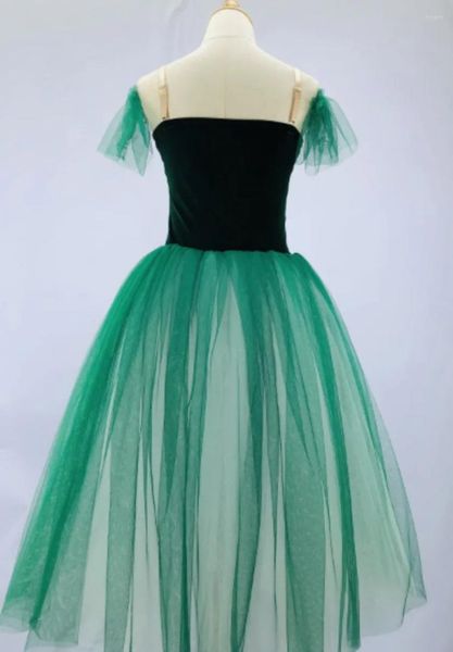 Stage desgaste verde Long Romantic Romantic Ballet Tutu Girl Womenlet Costume Performance Dançando Saias de Tulle dance