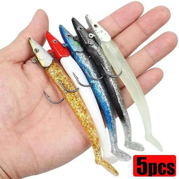 5pc Jig Head Soft Silicone Artificial Bait Kit Paddle Trail Trout Wobbler para Trolling Sea Bass Swimbait Winter Fishing Setting 240506