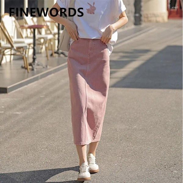 Юбки Fiords Vintage Pink Denim Long Casual High Pan Strate Midi Streetwear Summer Harajuku Split Jeans