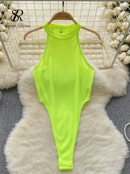 Women Beach Wear She Singrainy Halter Open Crotch Bodysuits Sexy Suit Female Slim Porn Bikini Swimsuit French Solid Surp Surba da gioco da gioco Y240504