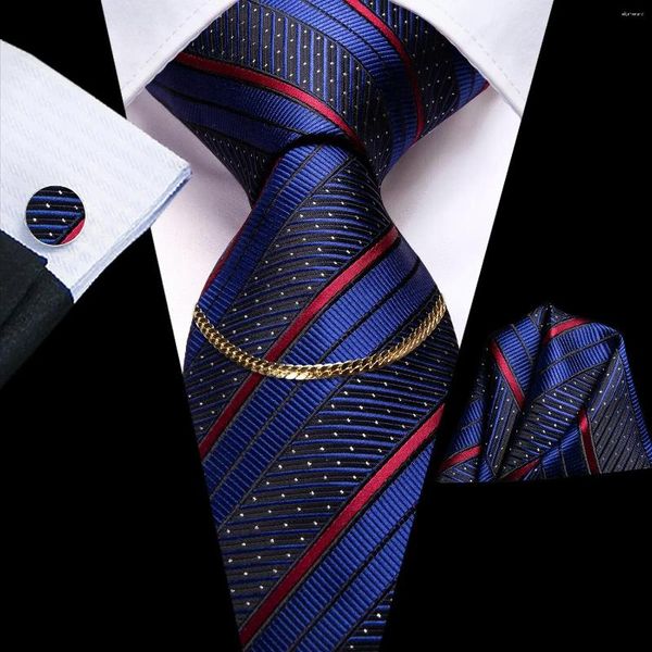 Bow Binds Hi-Tie Striped Classic Krawtie Set für Männer Mode Hanky Cufflink Krawatte Kette Business Party Hochzeit Ideal Choice Geschenk