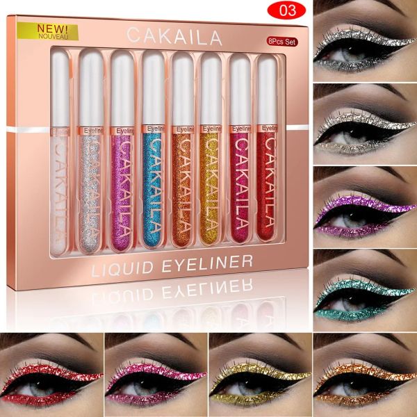 Eyeliner glitter colorato colorato eyeliner Set di eyeliner impermeabile Gel Gel Gel Makeup UV Make Up Cosmetics Eyeliner Kit 8 colori