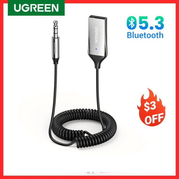 Kit Ugreen Bluetooth Audio Receiver Car Adapter USB беспроводной автомобиль USB до 3,5 мм Джек Mic Mic Handsfree Bluetooth 5.3 для автомобильных аксессуаров