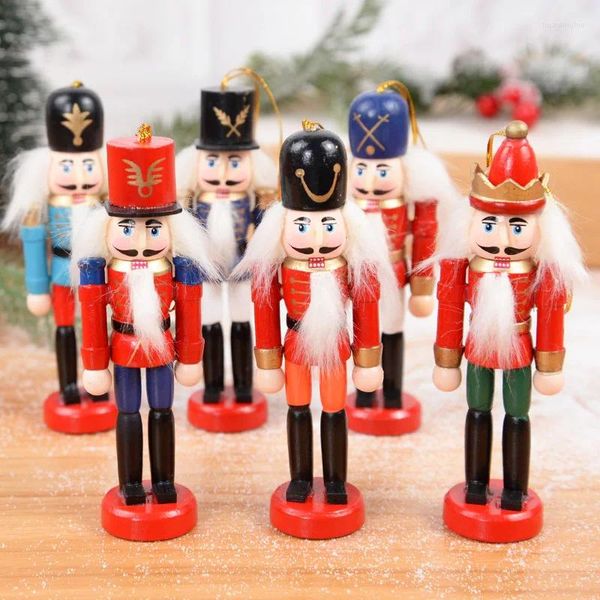 Weihnachtsdekorationen 6pcs/Box Nutcracker Soldier Ornament Holz Set Baumhänge Anhänger Jahr Geschenke