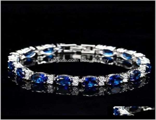 Bracelets Jewelryvictoria Luxury Jewelry Brand 925 Sterling Sier Oval Corte azul Sapphire CZ Diamond Ruby Women Wedding Bracelet para 9411638