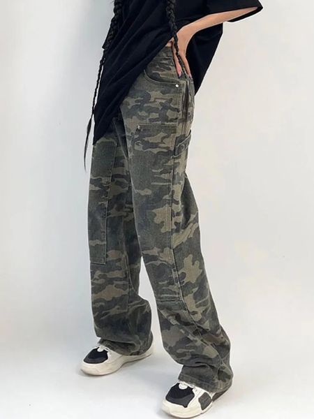 Camouflage Cargo Hosen Womens Y2K Street Kleidung Low-End Jeans Retro Wide Leg Herren Denim Straight Hosen Harajuku Herren 240426