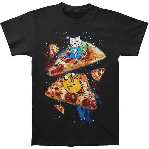 camisetas de camisetas EN Aventura Time Mens Pizza T-shirt preto Mens de manga curta Camiseta de camiseta de camiseta de camiseta masculina Top Top Top J240506