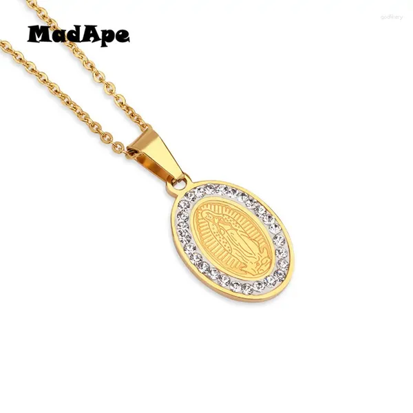 Anhänger Halsketten Madape Klassische Jesus Anhänger Halskette Gold Farbe Edelstahl mit Zirkon -Pullover Kette Kreuz Ncklace für Frauen