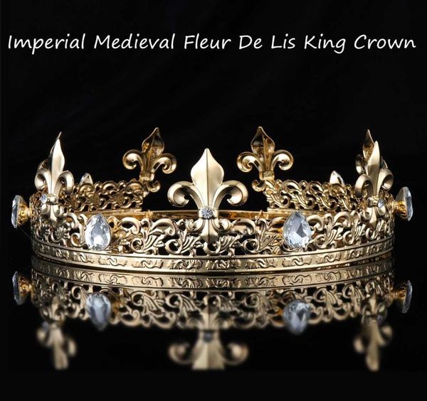 MEN039S Medieval Medieval Rei Completo Coroa Tiara Cristal Strass de cristal Fleur de lis DIADEM FESTUM Costum1865786