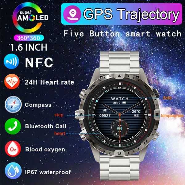 Watches 2023 Business Sports Smart Watch Compass 1.6inch HD Ekran Titanyum Kılıf Erkekler NFC Smartwatch Bt 100+Spor Modları Sağlam Saat