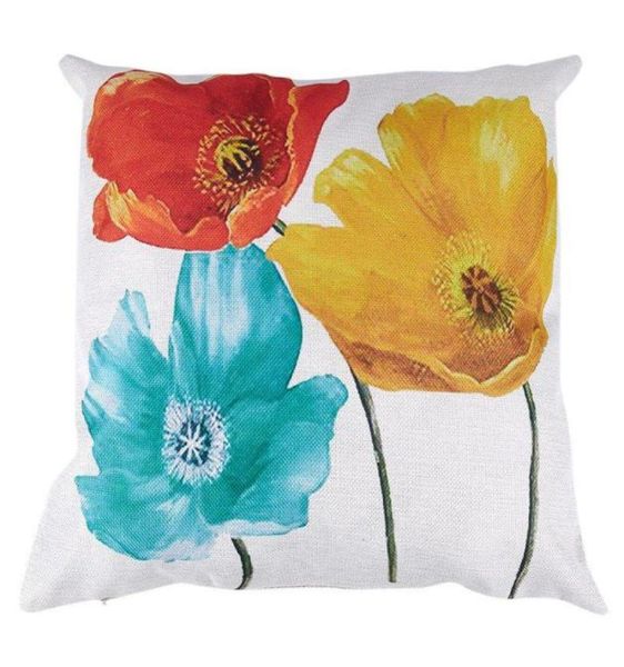 Yastık kasası keten kare dekoratif atış yastık kapağı büyüleyici güzel üç renkli kırmızı sarı mavi py çiçekler hediye yıldönümleri3578008