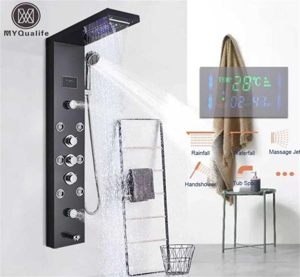 Painel de chuveiro leve LED Painel de chuva Torneira de chuva Conjunto de massagem Spa Misturador coluna Tower 211229215n5118118