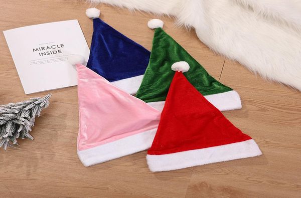Red Green Blue Pink Christmas Hats Child Child Adult Velvet Festa de Natal Props Decoração Papai Noel Hat4101240