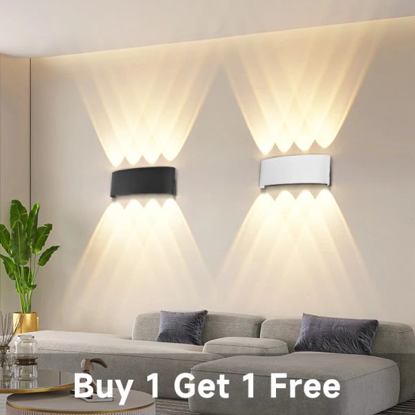 Decorações Luzes de parede interiores modernas 110V 220V Lâmpada de parede à prova d'água, arandelas de parede de parede LED externa para sala de estar 4/6/8w